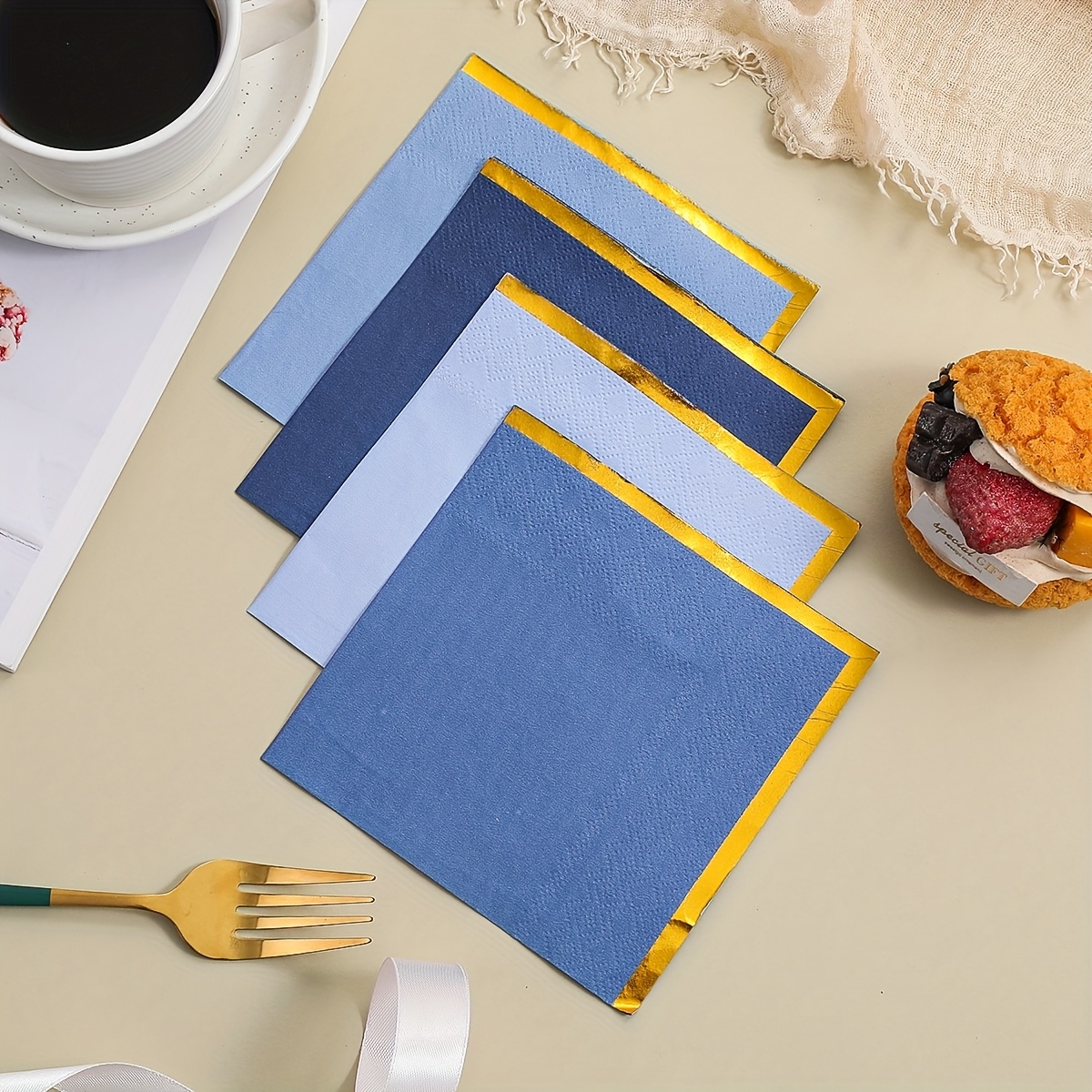 20pcs Of Blue Golden-embossed Edges In A 4-, Suitable For Gatherings Such As Graduation Ceremonies, Coffee Shops, , Hotel Restaurants, Etc