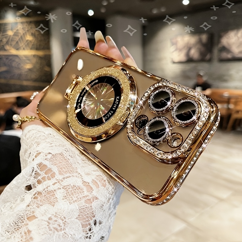 TEMU Phone Case - Iphone Transparent 's Rhinestone Case With Stand Suitable For 17 Pro Max, 17, 16, 15, 14, 13, 12, 11, Plus, Iphone 17 Magnetic Case