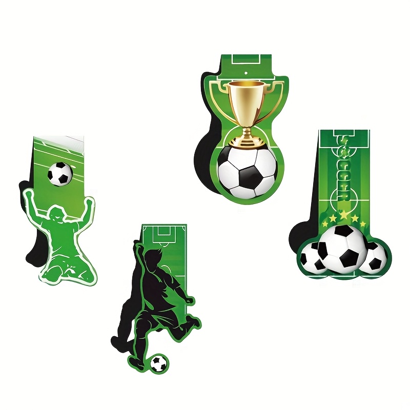 TEMU 4pcs Soccer Magnetic Bookmarks - Durable Paper With Green & Black Soccer Player Designs, Golden Trophy & Ball Illustrations, Perfect Back To