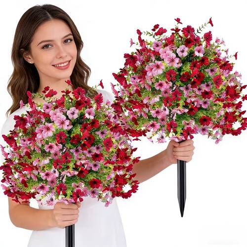 2pcs uv resistant artificial with ground stakes realistic suitable for home indoor outdoor decoration wedding centerpieces two tone rose me low maintenance table decor for holidays