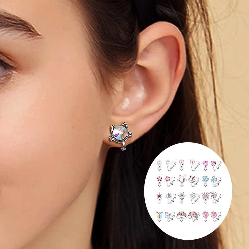 

Finrezio 12 Pairs Women Rainbow Cz Non-pierced Earrings Cute Multicolored Clip Earrings Set For Women