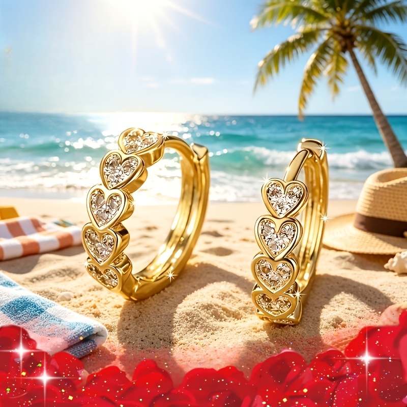 TEMU A Pair Of 18k Gold-plated Women's Fashionable Hoop Earrings - Hypoallergenic, Sexy Heart-shaped Design, Suitable For Casual Wear And Parties,