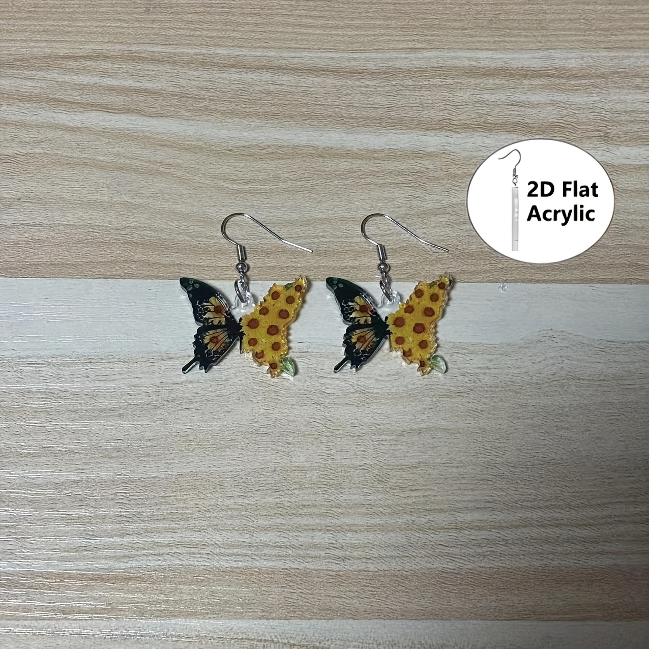 TEMU Boucles d'oreilles pendentives 2D plates - Motif élégant et tendance de 2D pour la fête des mères, papillon de dessin animé, acrylique, légères