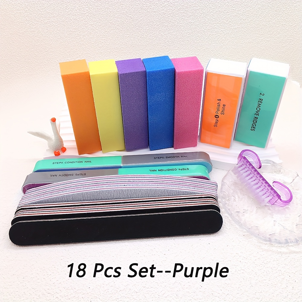TEMU 18pcs/set Multifunctional Nail Grinding Cleaning Nail Care Kit With Nail Buffer Blocks And Files Dust Brush Polishing Care Nail Art Tools Easily