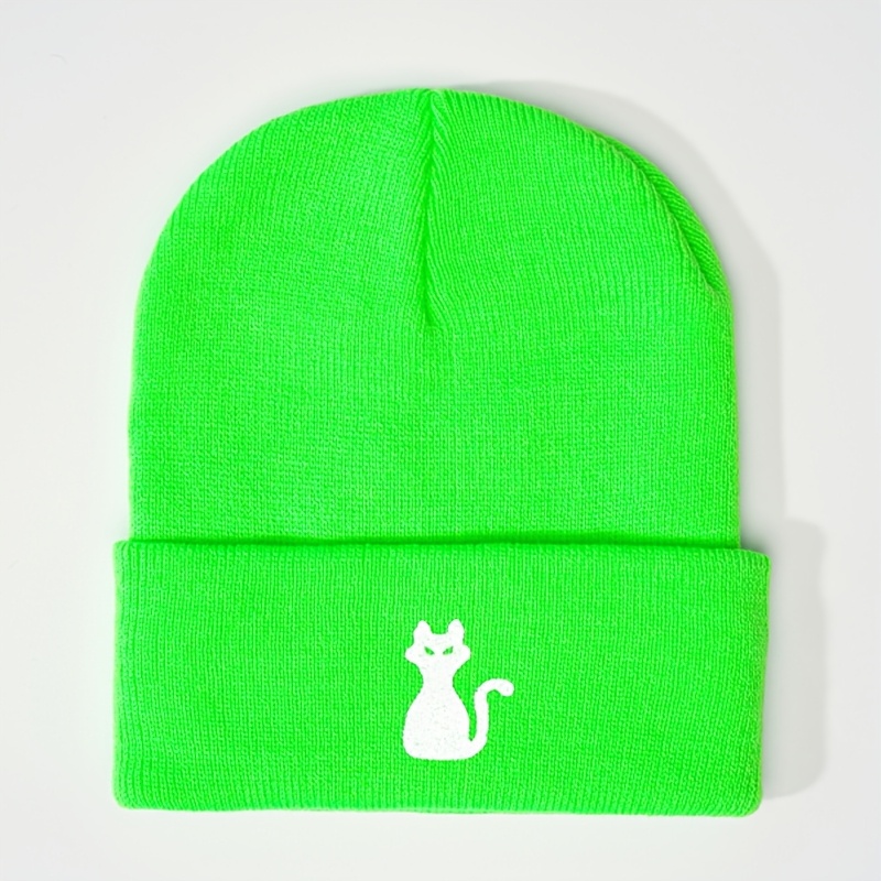 TEMU 1 Embroidered Cat Pattern Knitted Hat, Unisex Y2k Style Ball Beanie, Outdoor Cold-weather Protection, Casual And Versatile Winter Warm Hat,