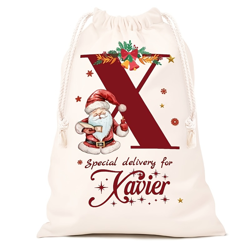 Personalized Name Christmas Gift Bags, Extra Large Drawstring Santa Bags