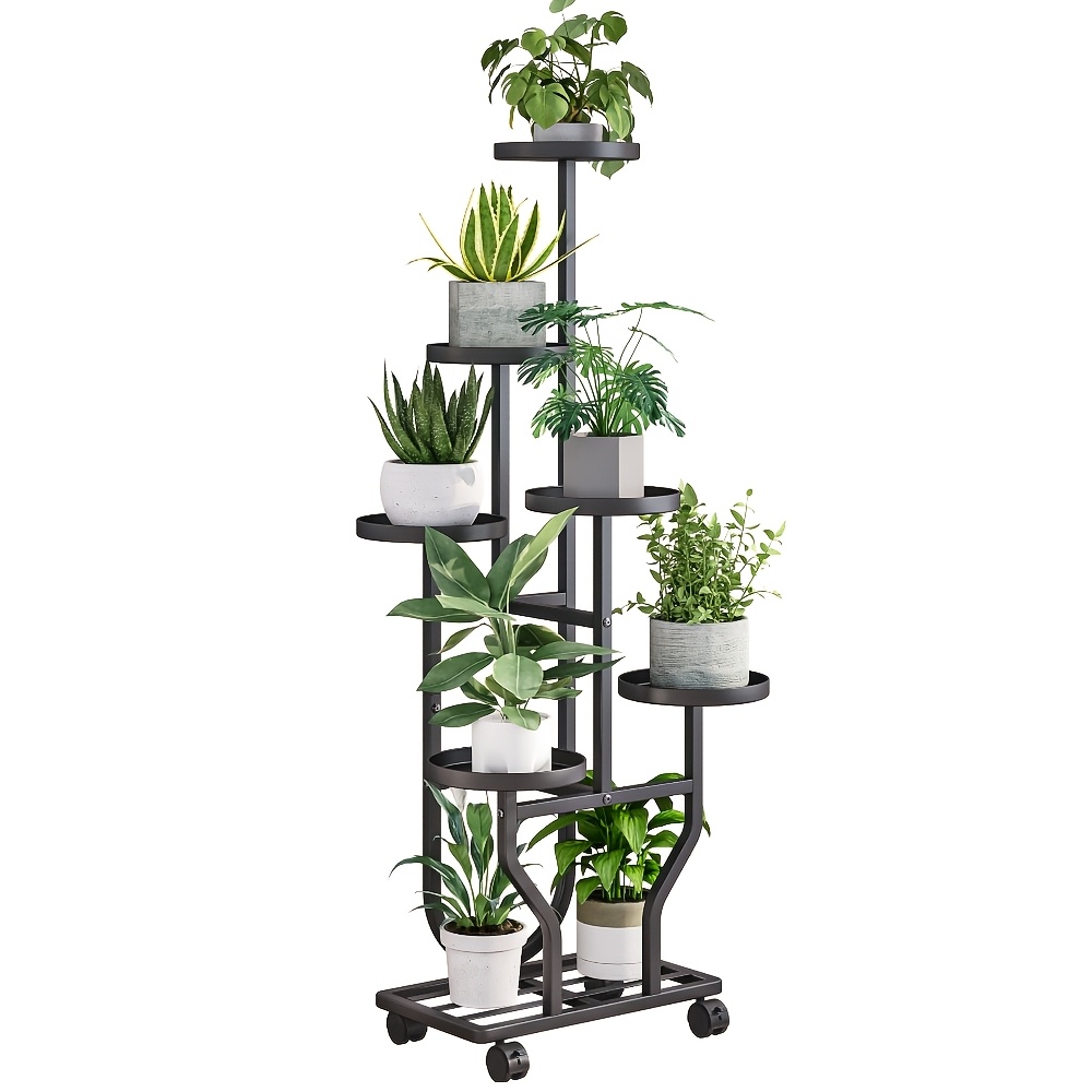 TEMU Tall Plant Stand Indoor Outdoor Plant Stand With Wheels Heavy Duty Metal Plant Shelf For Multiple Plants Flower Stands For Patio Corner Room