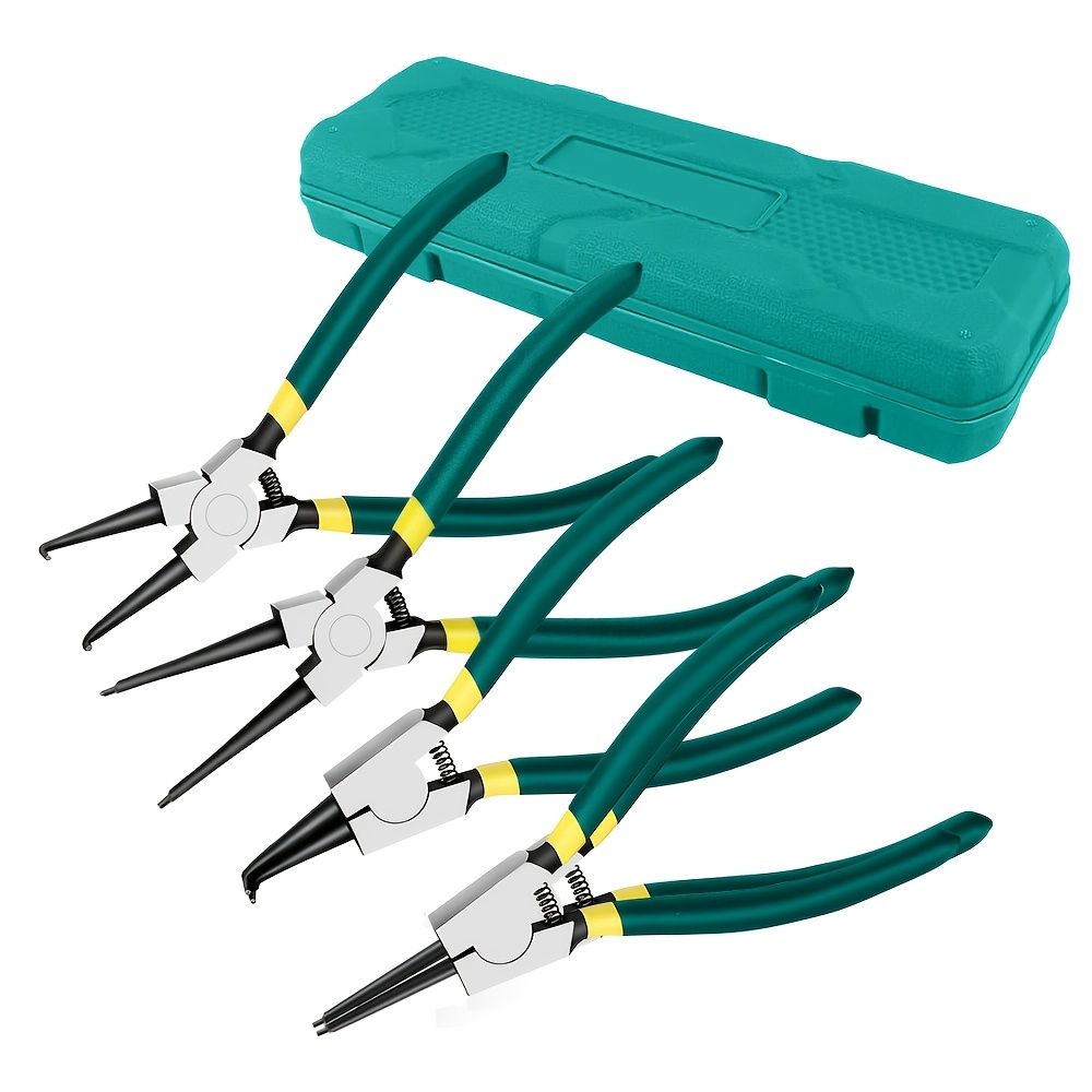 TEMU 4pcs Snap Ring Pliers Set, Includes Straight/bent Nose Internal/external Pliers, High Carbon Steel Material, Anti-slip Handle, Portable Storage