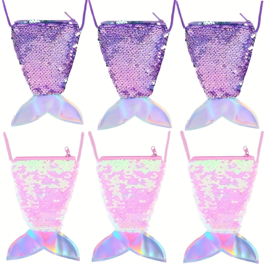 Image of 6pcs Sequin Fish Tail Girls Crossbody Bag Random Color, Holiday Small Gift 's Wallet Party Gift Birthday Gift Christmas Purse