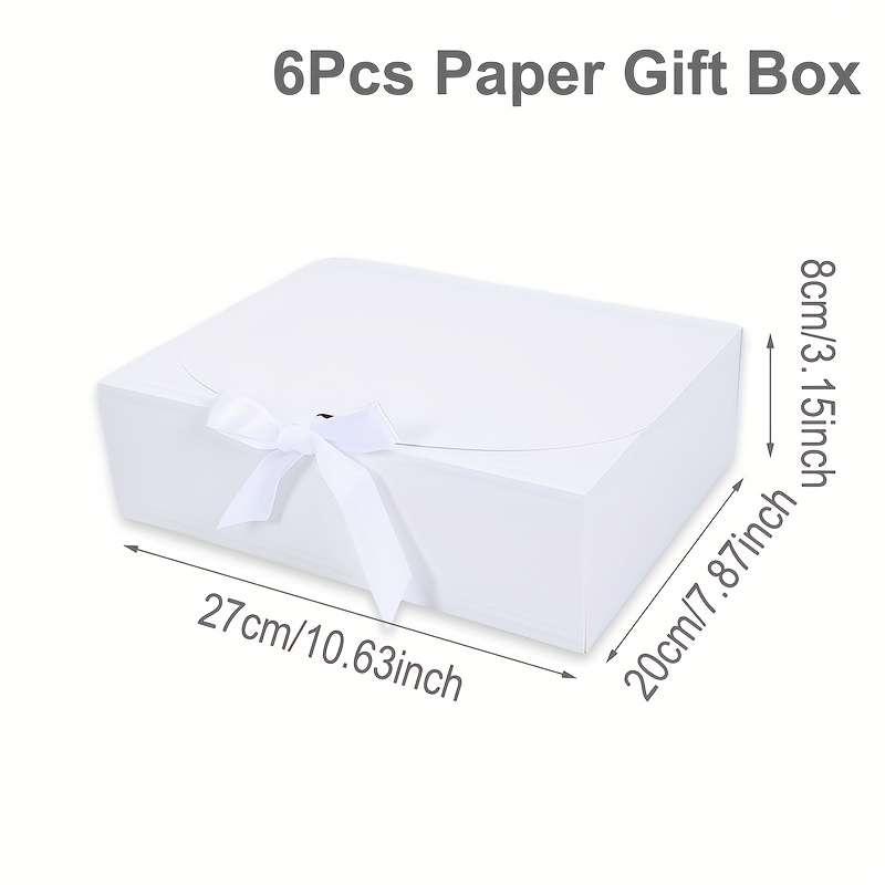 E-shop 6 Stück, -Sets, Weiße quadratische Schleifen-Geschenkbox, 8*20*27 cm, Hochzeits- Brautparty-Verpackungsboxen, Happy Birthday Party-Dekoration,