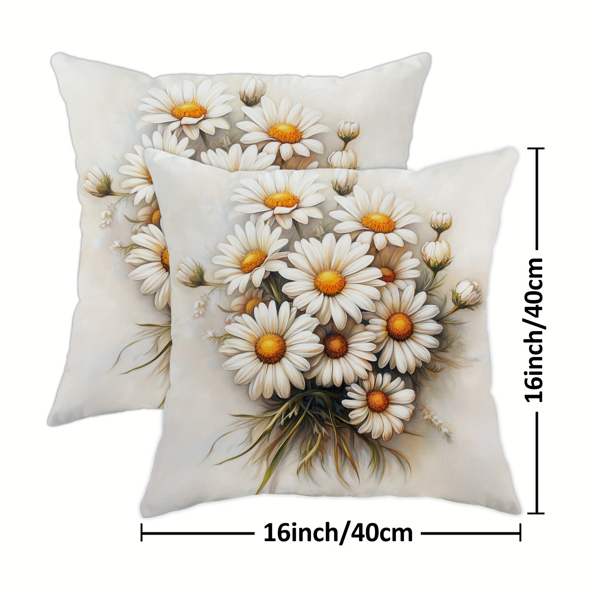 TEMU 2pcs Spring Summer A Bouquet Of Yellow Daisies Green Leaves Village Countryside Velvet Throw Pillow Covers Cosy Soft Decorative Pillowcases For