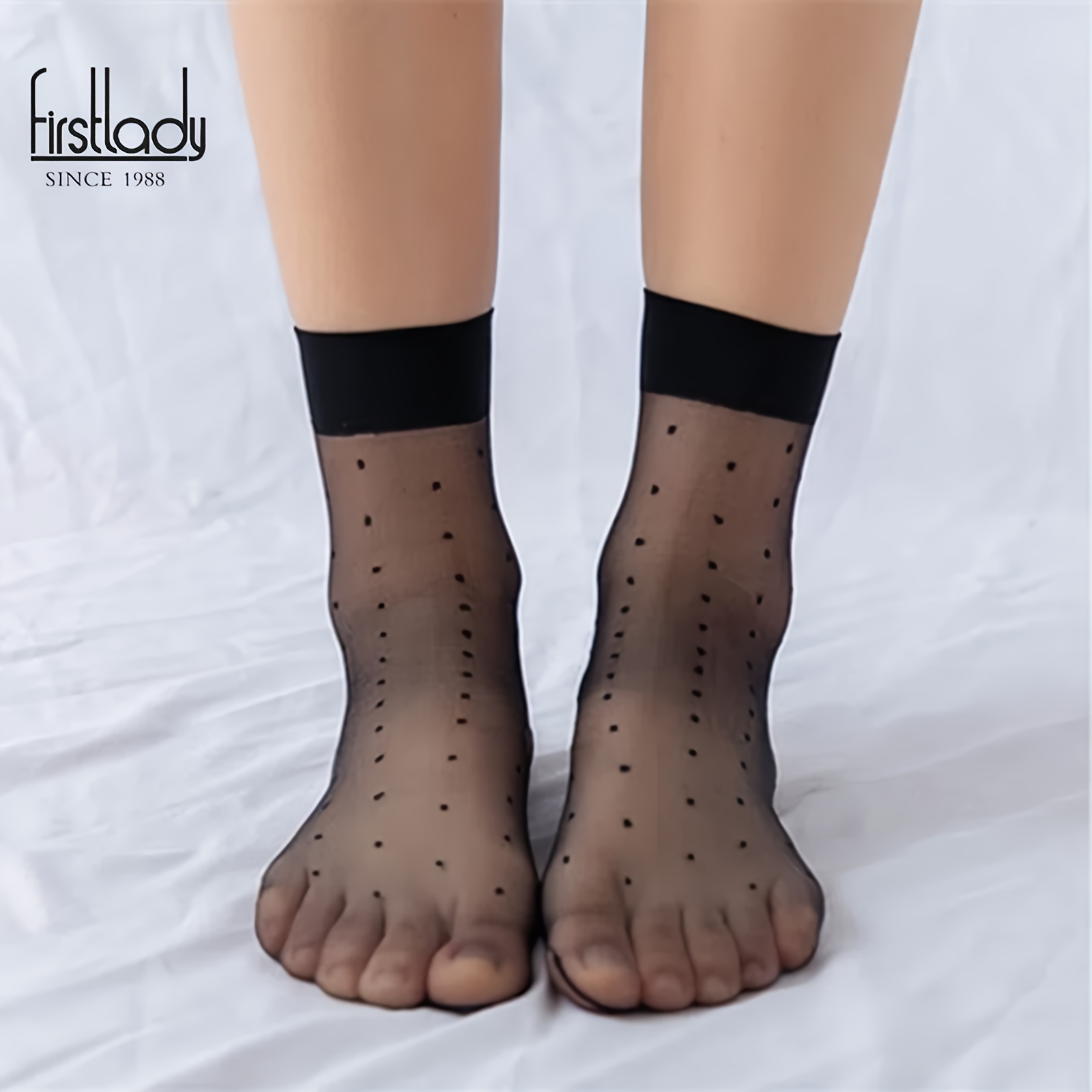 

Firstlady Women's Mesh Ankle Socks 5-pack - 100% Polyamide Sheer Knit Fabric With Polka Dots Pattern, Short Transparent Crystal Silk Soft Socks For Summer