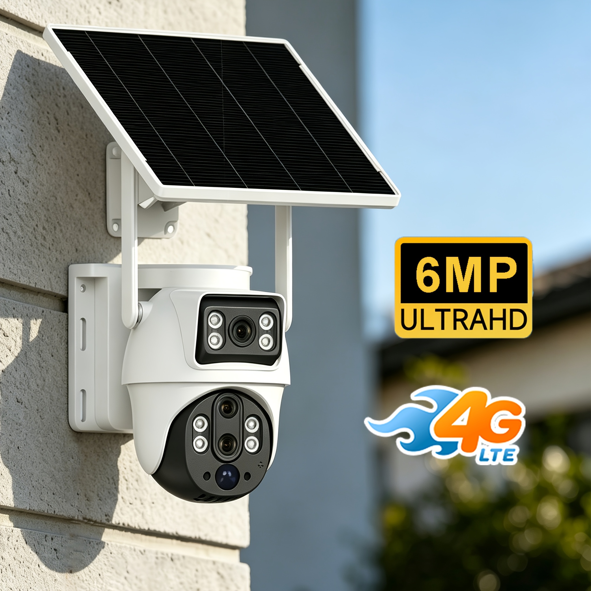 TEMU 6mp 4g Outdoor Solar-powered Dual Lens Security Cctv Camera [no Wifi Connection] Night Vision, Intelligent Surveillance, Gimbal Cruise Control,