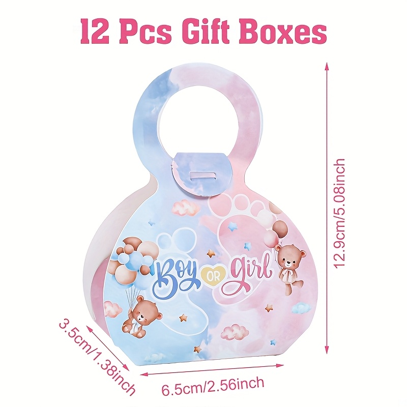 E-shop 12 Stück, Bären-Geschenkbox, Jungen- oder Mädchen-Themenparty-Verpackungsbox, Geschlechtsenthüllungs-Party-Papierboxen, Happy Birthday