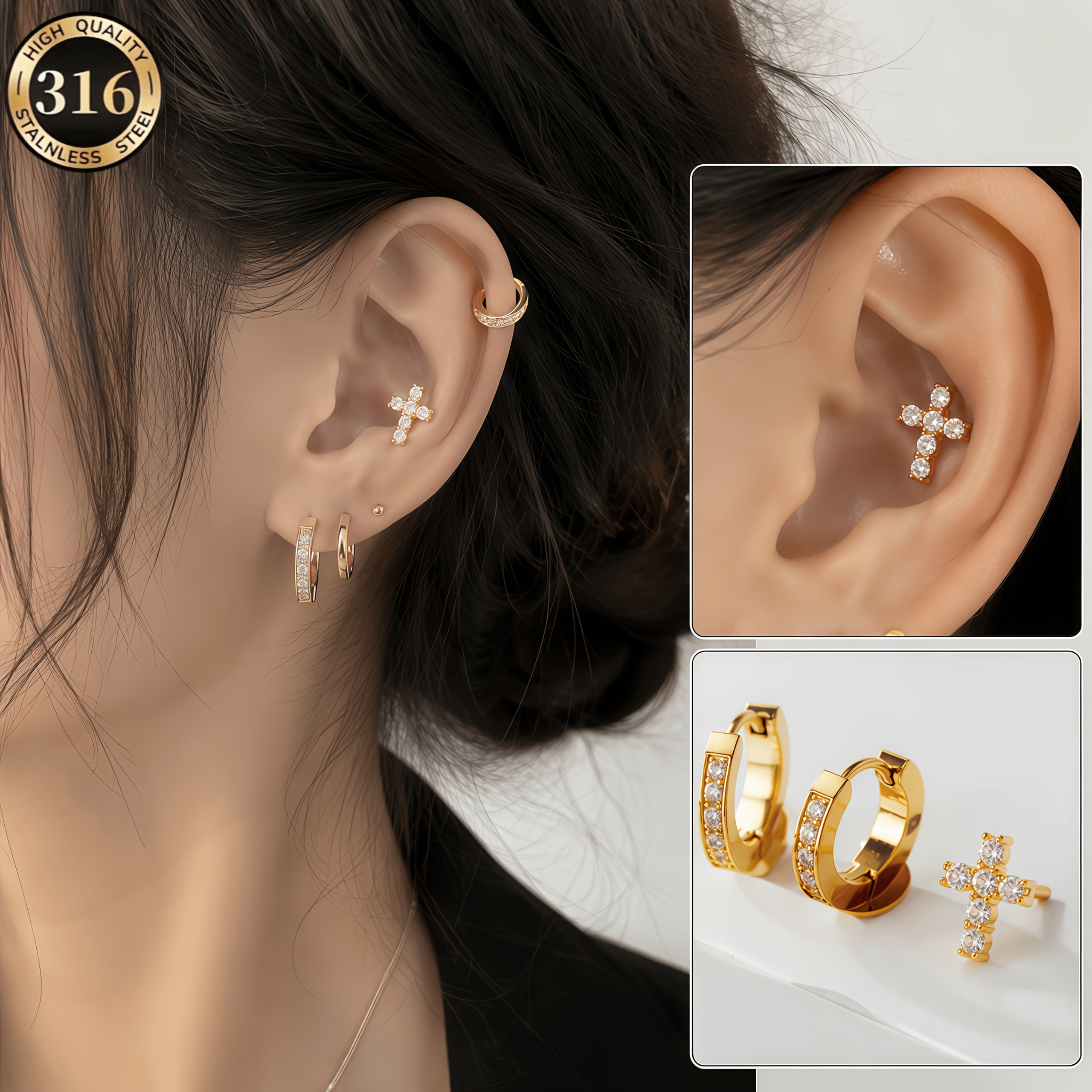 316 Stainless Steel Mini Hoop Ear Cuffs — Stylish Gift