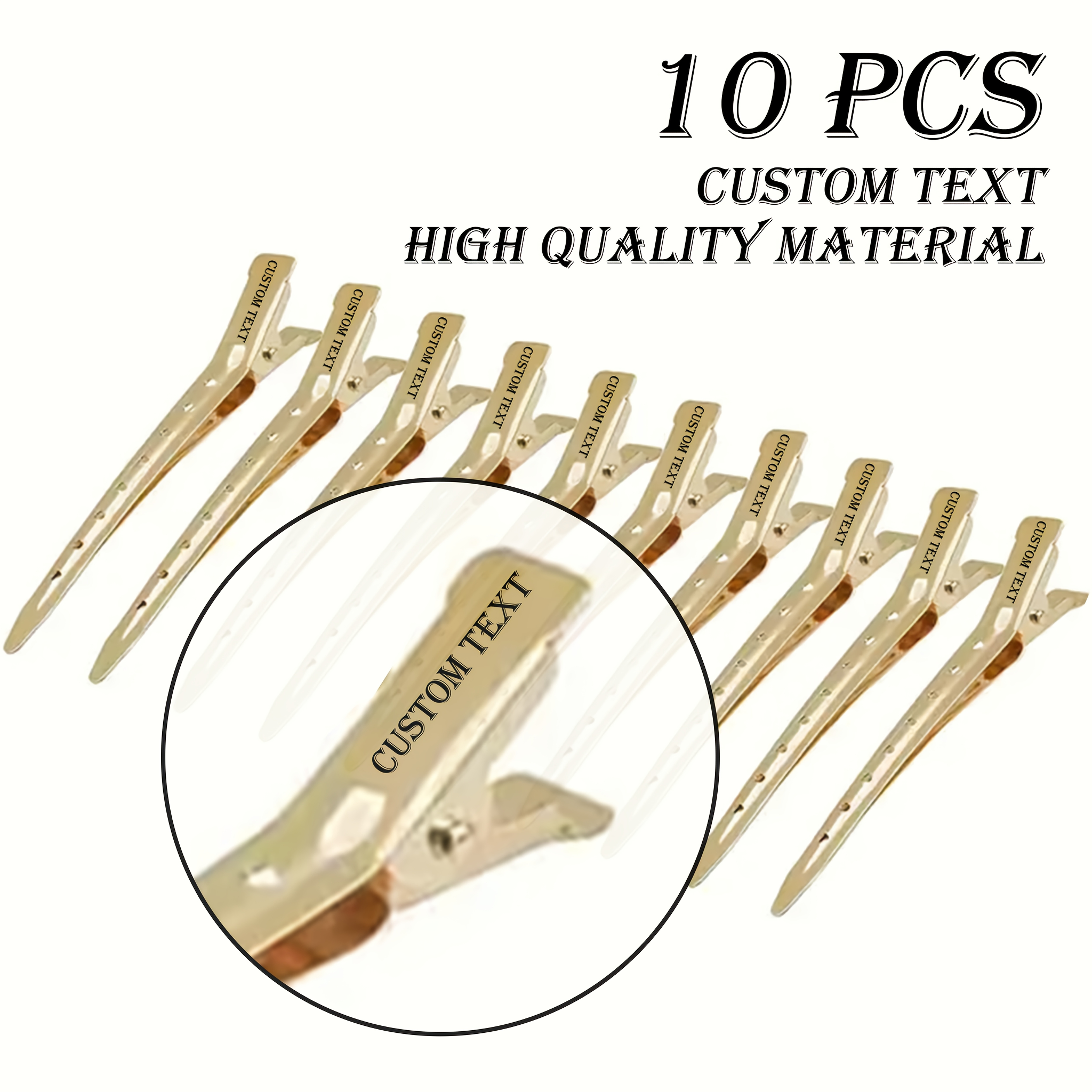 TEMU Personnalisé - 10pcs Pinces à cheveux à bec de canard doré gravées personnalisées 8.9Cm avec trous (Fabriquées à partir de matières premières de