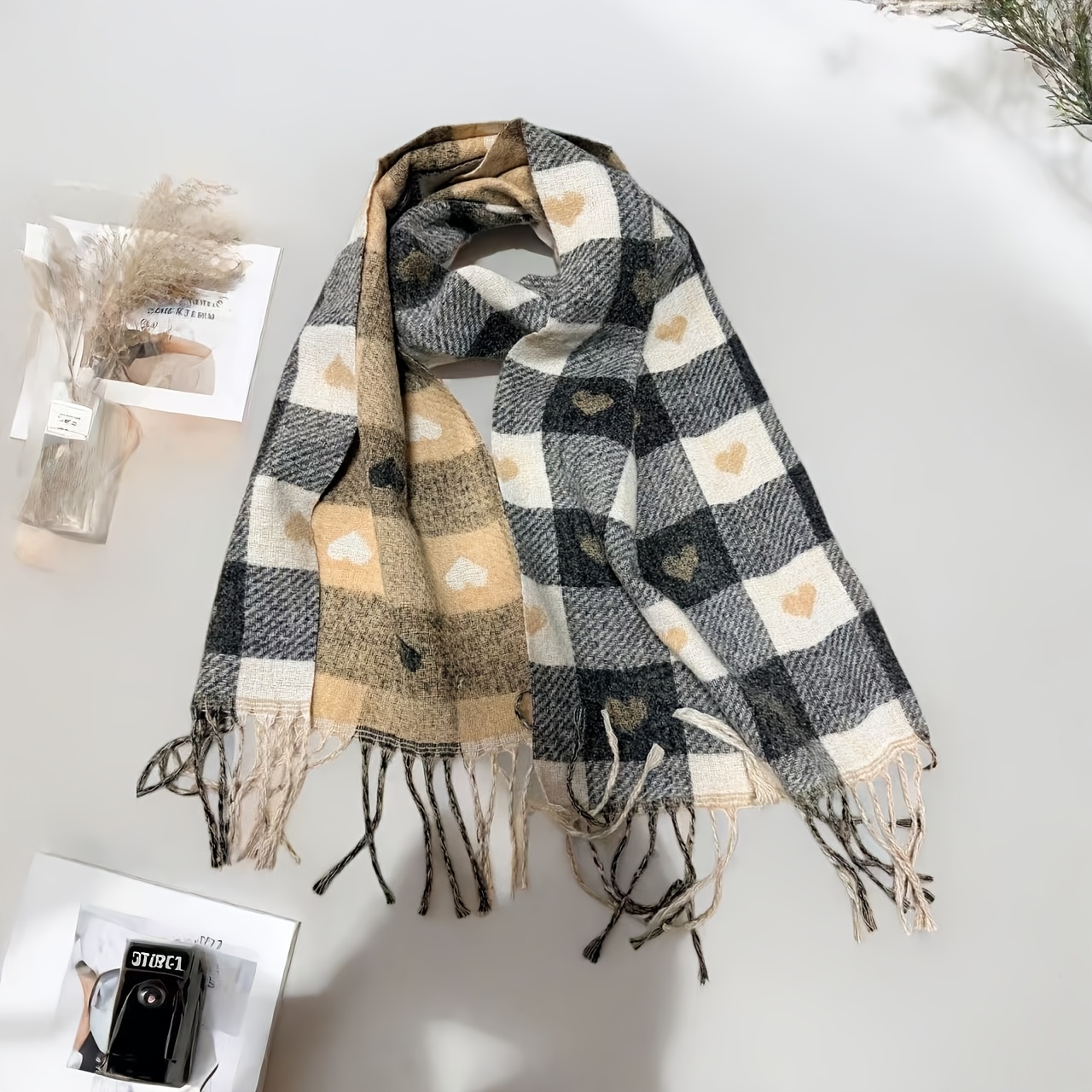 TEMU Women's Bohemian Heart Shawl Scarf - /korean Style Non-stretch Warm Windproof Scarves Suitable For Evening , Birthday Party Gifts, Hand Wash/ -