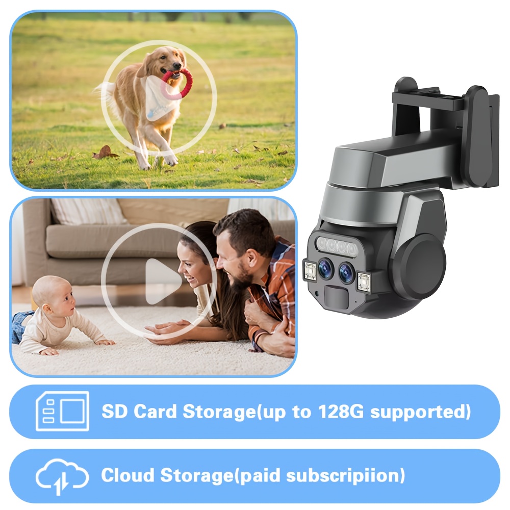 Cámara de seguridad PTZ inteligente de doble lente Jaxcam de 8MP con seguimiento automático por IA, zoom de 10X, visión nocturna a todo color, audio bidireccional, detección humana, WiFi, compresión H.265+, almacenamiento en la nube/tarjeta TF, alertas móviles, control remoto, vigilancia interior/exterior, montaje en techo/pared, compatible con la aplicación CareCamPro, cámara de seguridad para exteriores, cámara de seguridad moderna, grabación de alta resolución, CCTV tipo coreano para exteri