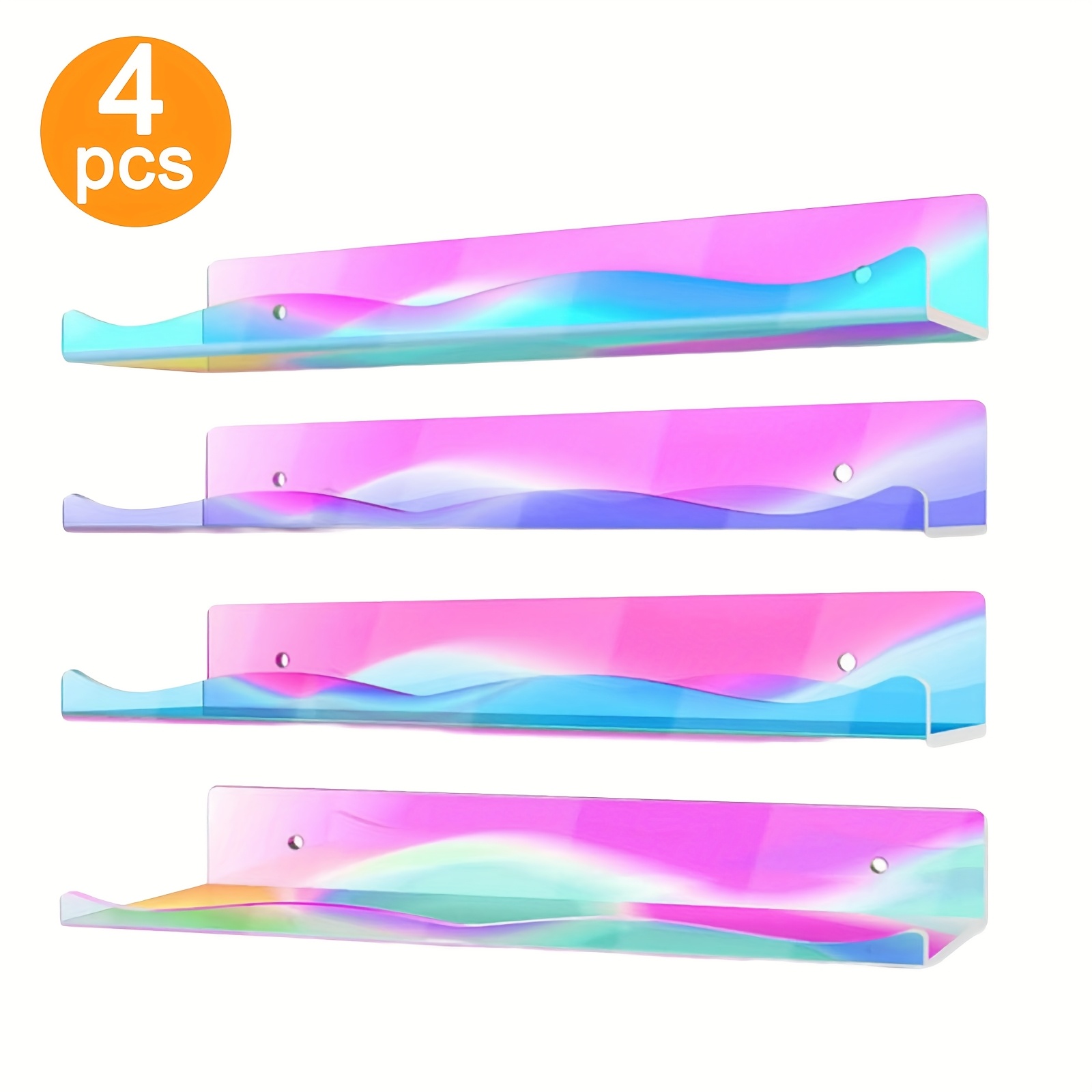 TEMU 4pcs Iridescent Acrylic Floating Shelves - Colorful Wall Mounted Storage Rack For Nail Polish, Cosmetics, - Perfect For Home, Room, Office,