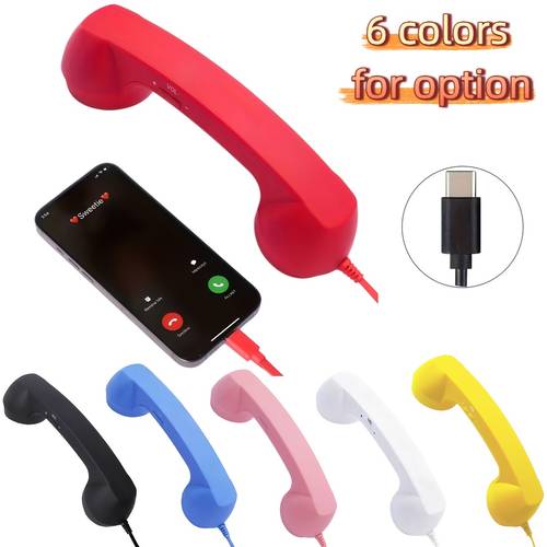 c retro wired headset classic landline receiver design retro style with microphone type c straight jack no conversion needed no cables volume control multiple colors for scenes type c retro wired headset