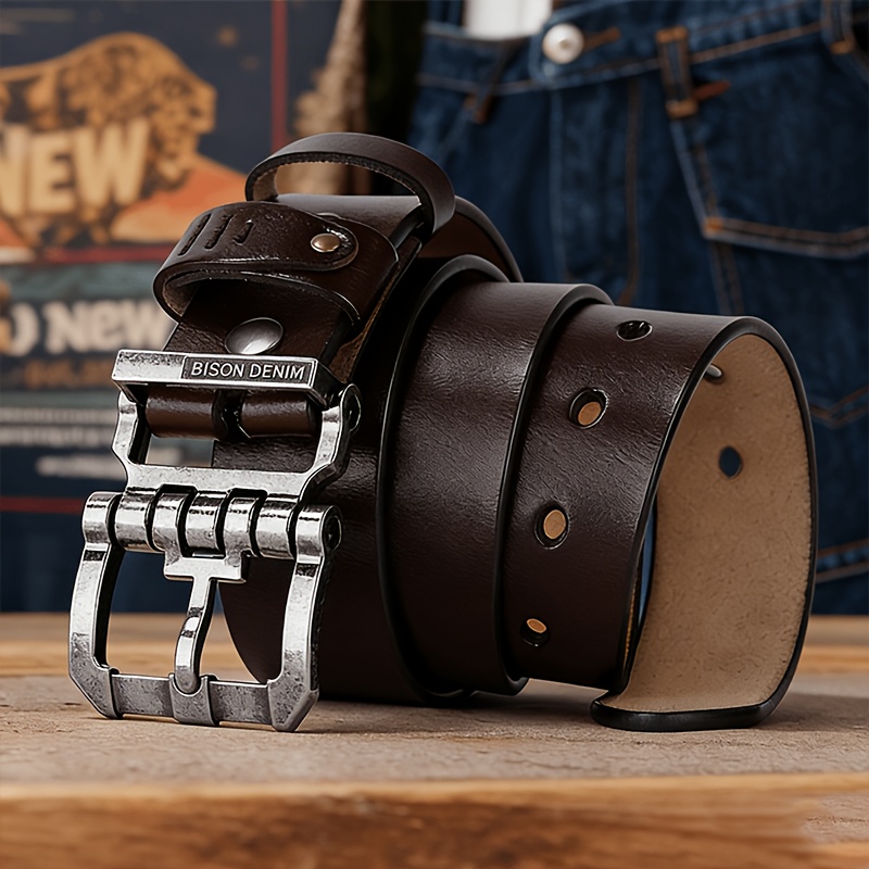 Image of Men's Second Layer Cowhide Belt With Alloy Square - Brown/black - Casual & Formal Wear, Compatible With Jeans, Pants, Bags - Everyday & Special Occasion Belt For Men, Father's Day/thanksgiving Gift