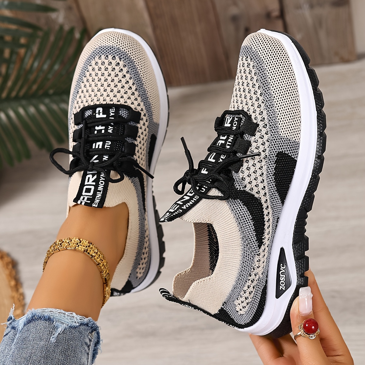 Tenis blancos ligeros y transpirables para mujer, cómodos, casuales, de caña baja con cordones, diseño de bloques de color, suela de goma flexible, ideales para viajes al aire libre y uso diario, para todas las estaciones