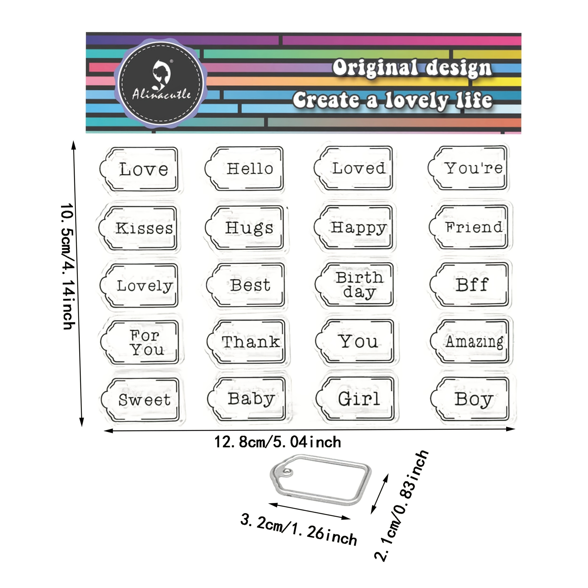 Image of Alinacutle 1pc Sentiments Stamps With 1pc Tag Metal Cutting Die Cut For Paper Craft Ink Stamps,scrapbooking And Album, Handmade Card Transparent Stamps