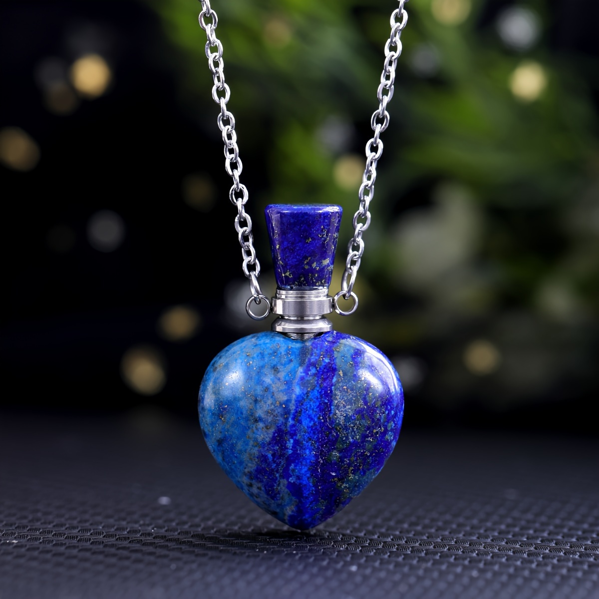 TEMU 1pc Fashion Natural Crystal Quartz Heart Crystal Perfume Bottle Love Heart Essential Oil Bottle Heart-shaped Unisex Men And Women Pendant