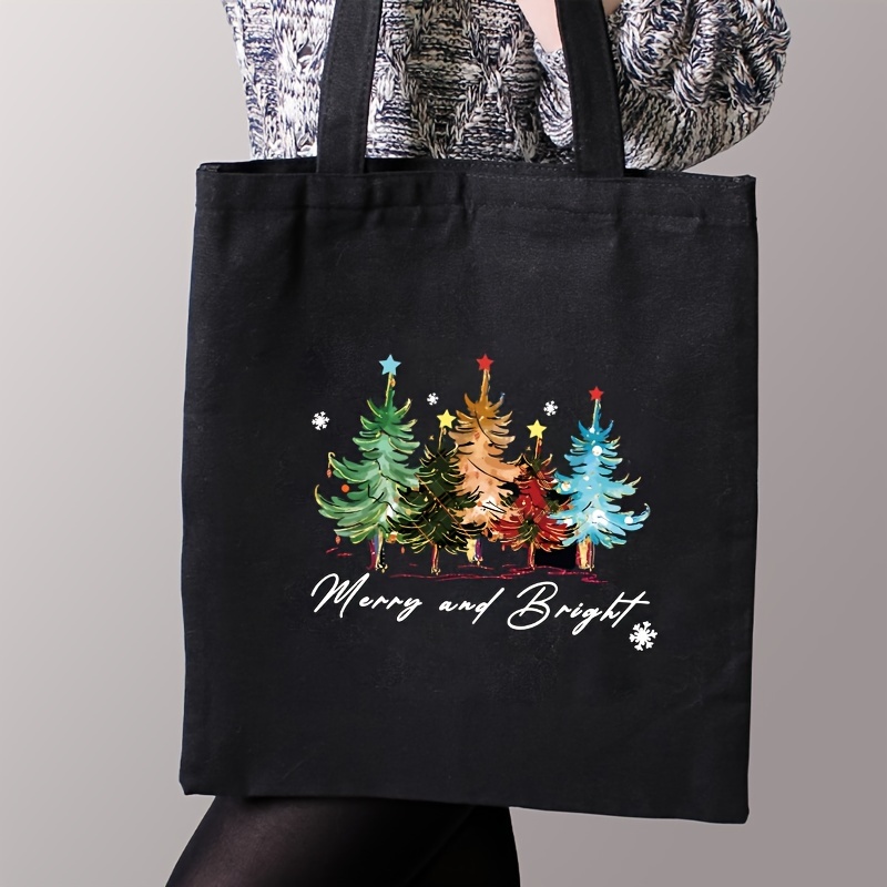 

Chic Christmas-themed Canvas Tote Bag For Women - Lightweight, Reusable Shopping & Travel Shoulder Bag With Fixed Strap, , , Foldable Design