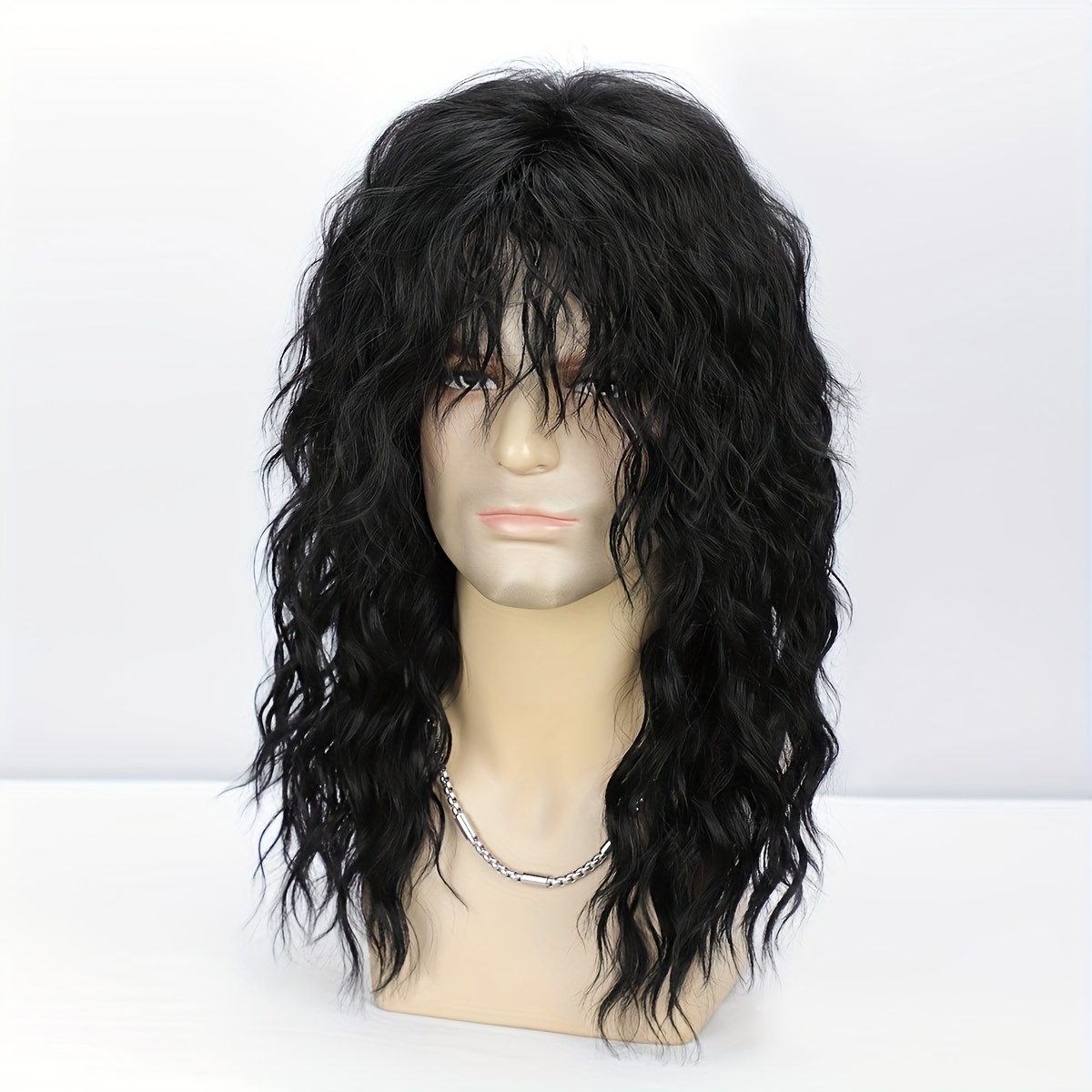 TEMU 1pc Men's 70s 80s Rock Punk Wig With Long Heat Resistant Curly Hair, Breathable Net For Theme Parties, Music Festivals, Halloween & Cosplay