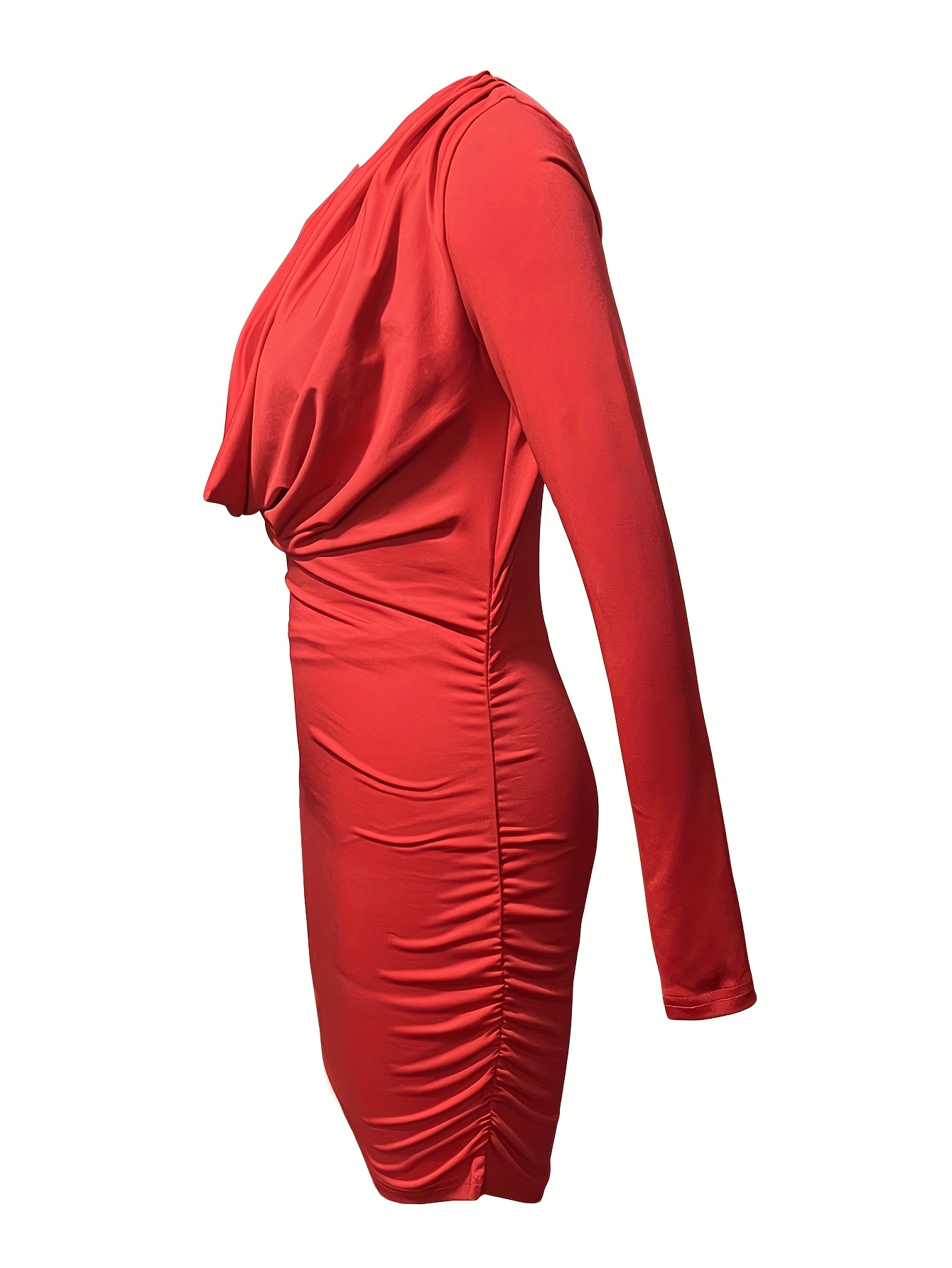 strapless open back dress Bow Neckline Knee Length Dress / Long Sleeve Dress / Red Dress / Elega   Store of Suhel