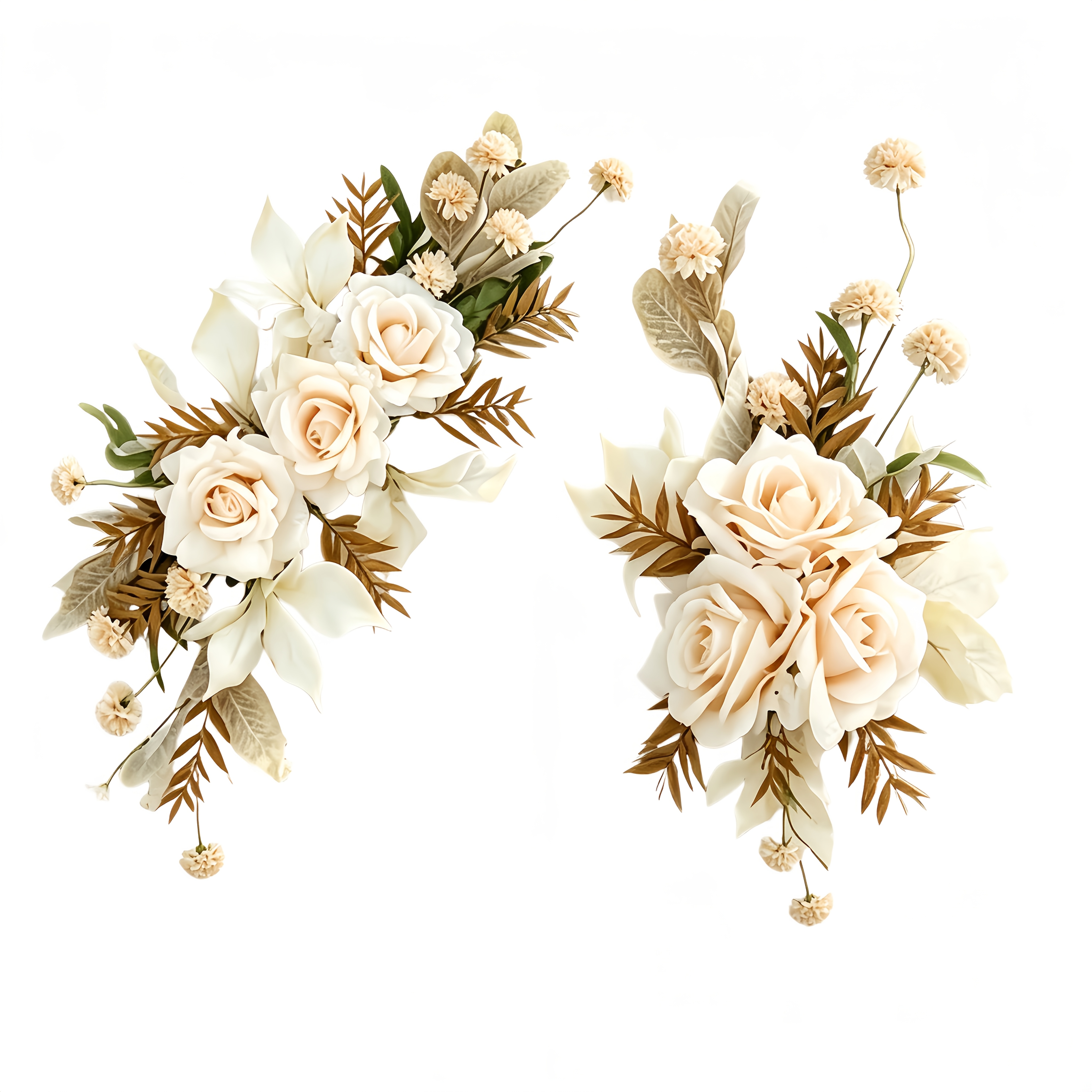 TEMU 2pcs Set Of High-end Bohemian Style Wedding Arch Floral Corner Flowers, Artificial Champagne Roses Retro Autumnal Branches And Leaves, Fake