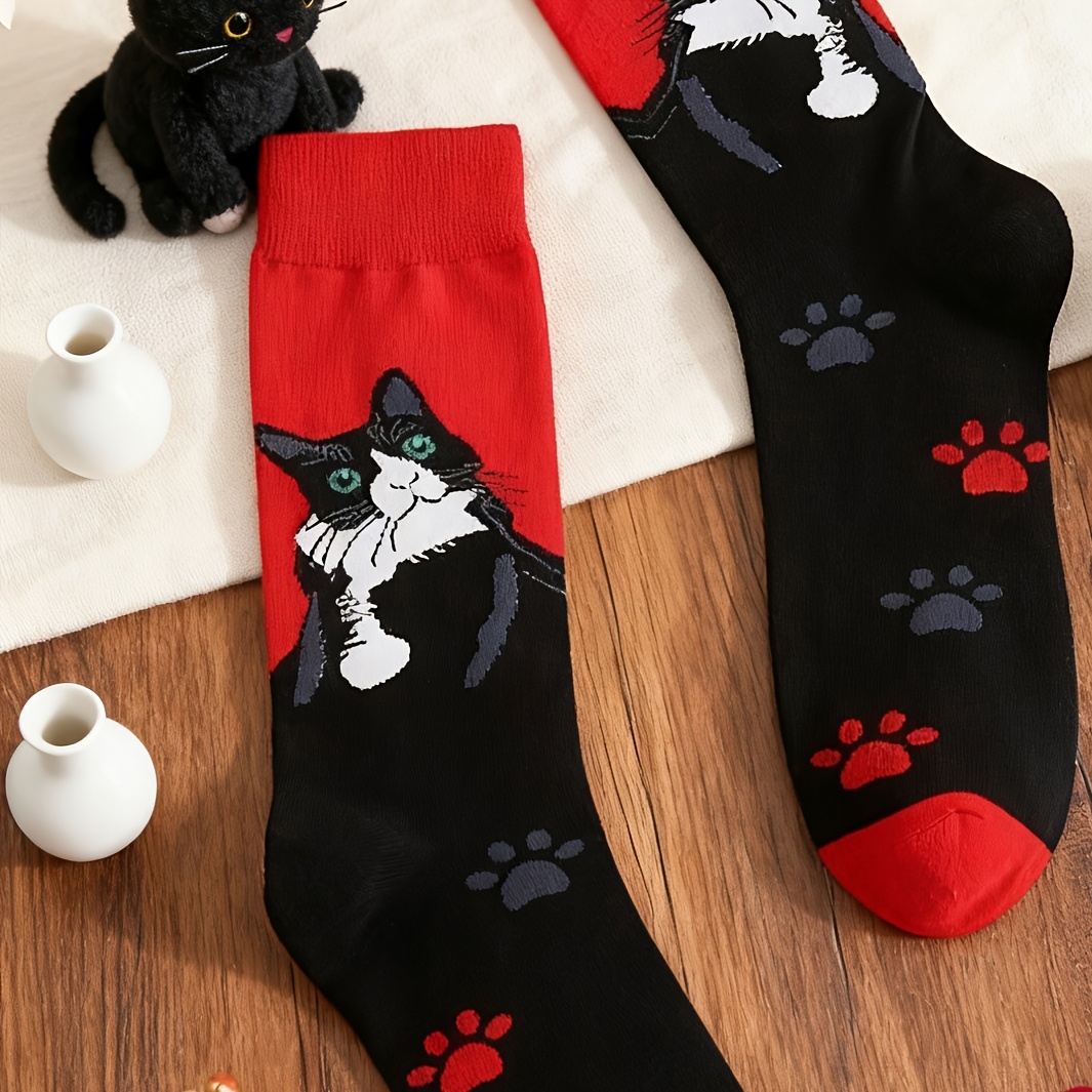 TEMU Pair Of Red Kitten Socks