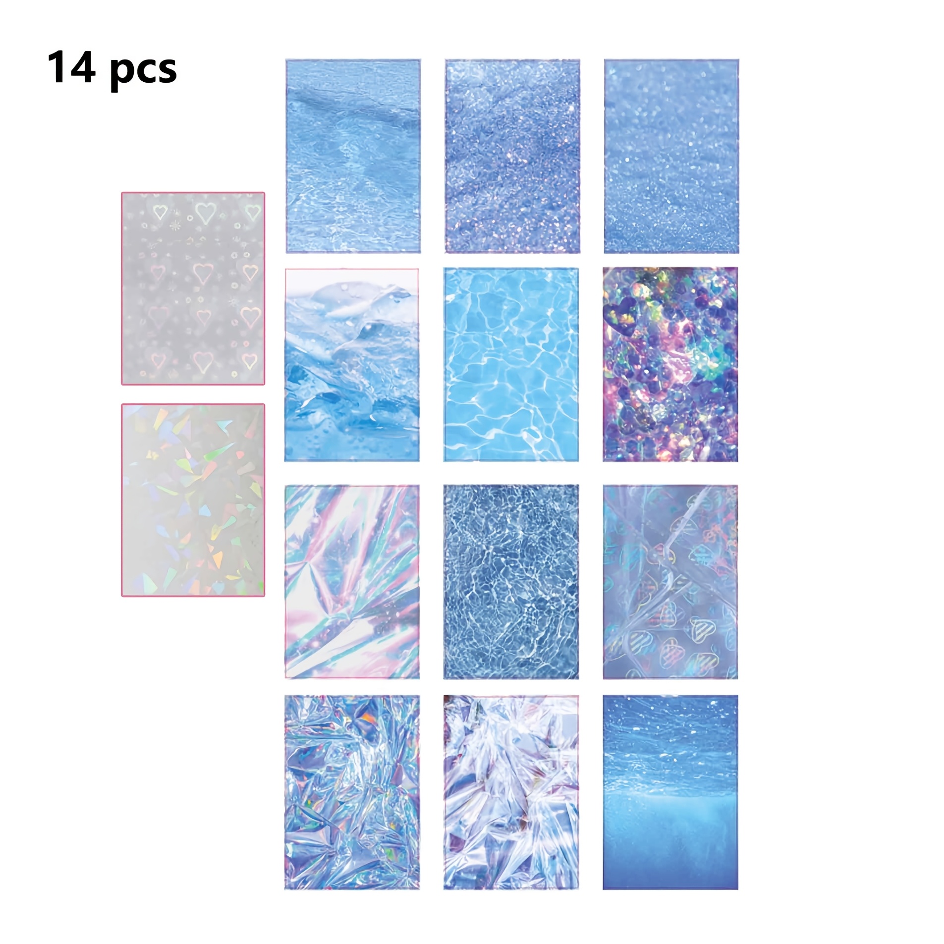 TEMU 1 Pack Of 14 Sheets Of Mixed-material Blue Water Ripple Diy Decorative Scrapbooking And Journaling Collage Materials