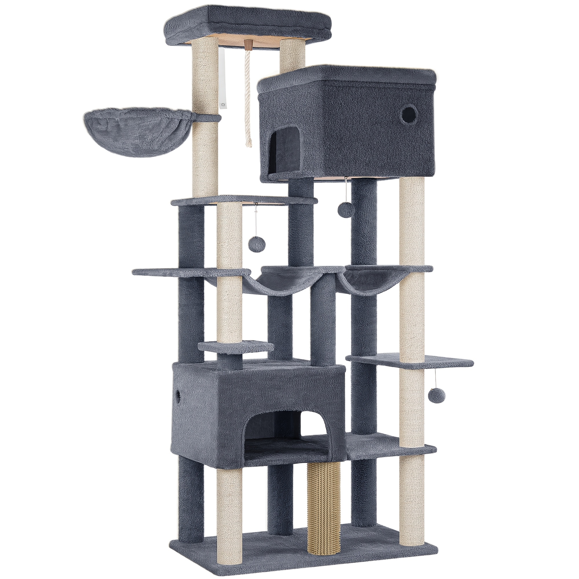 TEMU Cat Tree, 200cm Xxl Cat Tree With 10 Scratching Posts, 2 Caves, 2 Hammocks, Large Platform, Cat Brushes, Basket, Heavy-duty Cat Tree For Maine
