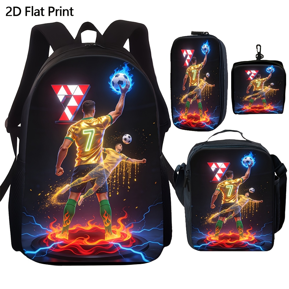 TEMU Ensemble de 4 pièces sac à dos et accessoires sur le thème du football, pour un - Léger avec compartiment pour ordinateur portable, sac à