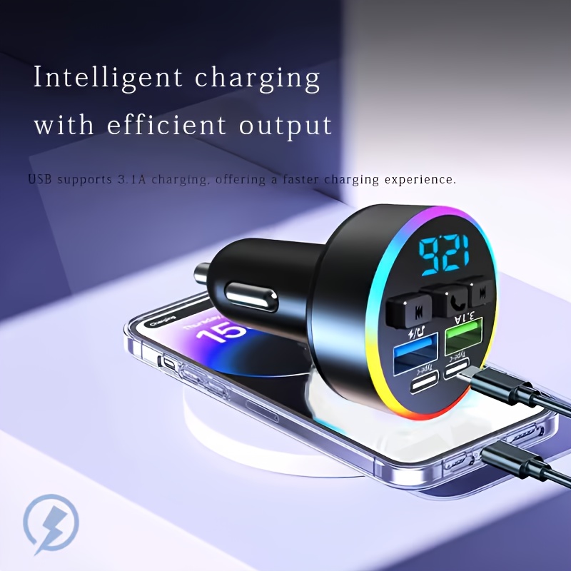 Супер безжично Type-C USB зарядно за кола с едно докосване, Hands-Free, аудио приемник, MP3 плейър, FM трансмитер, двоен USB бързо зареждане, безжично зареждане, добавки за кола, Hands-Free разговори, надежден трансмитер