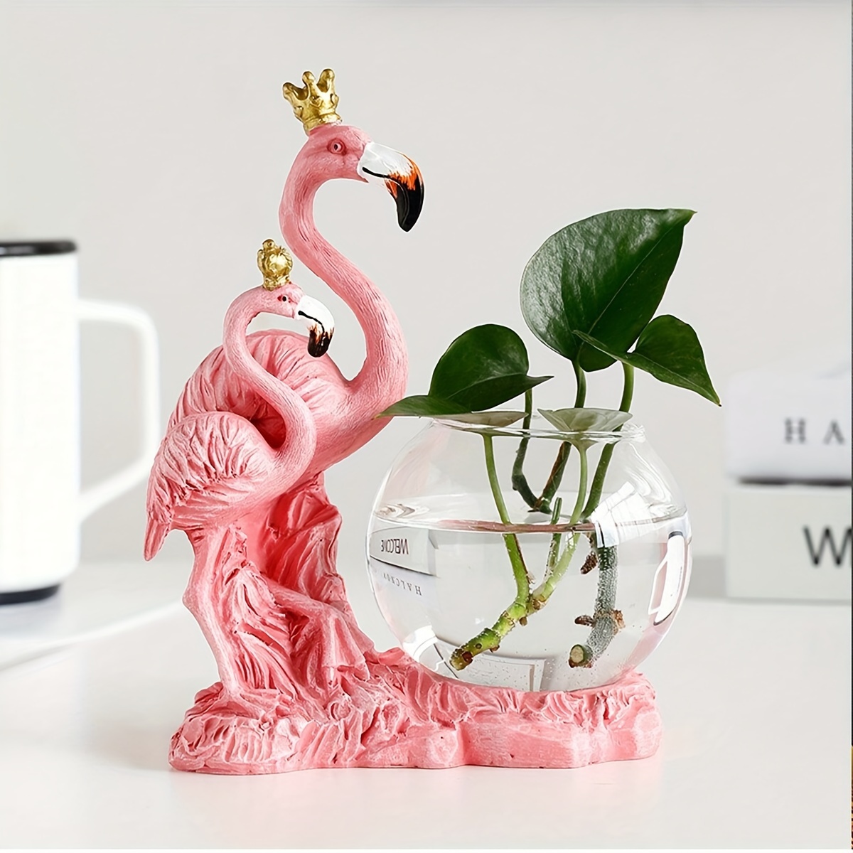 

Home , Elegant Resin With Glass Hydroponic Vase - Style Mini Plant Holder For Living Room Desk, Decor Gift