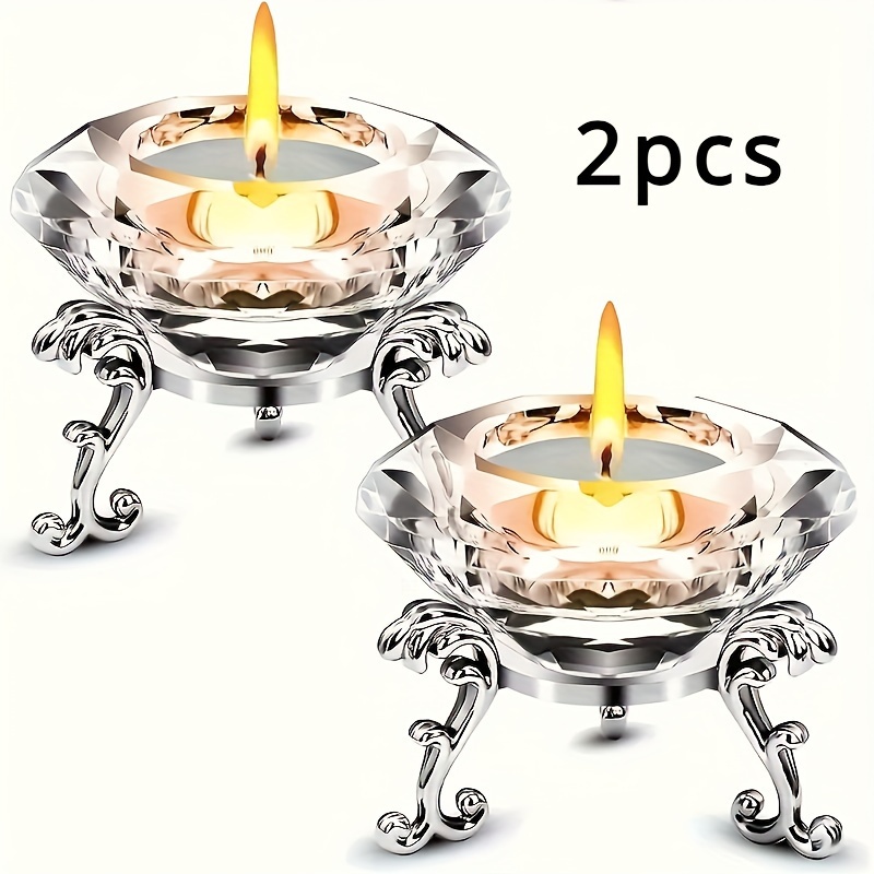 

Elegant 2pcs K9 Clear Candlestick Set With Polished Metal Stand - Home, Office, And Party Decor