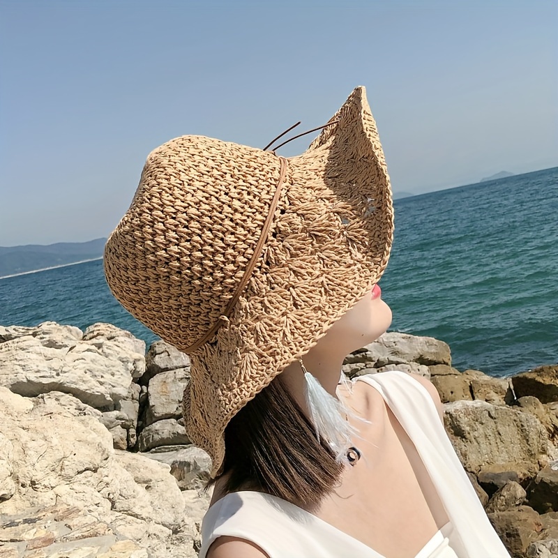 Fashion Handwork Women Summer Straw Sun Hat Boho Beach Fedora Hat