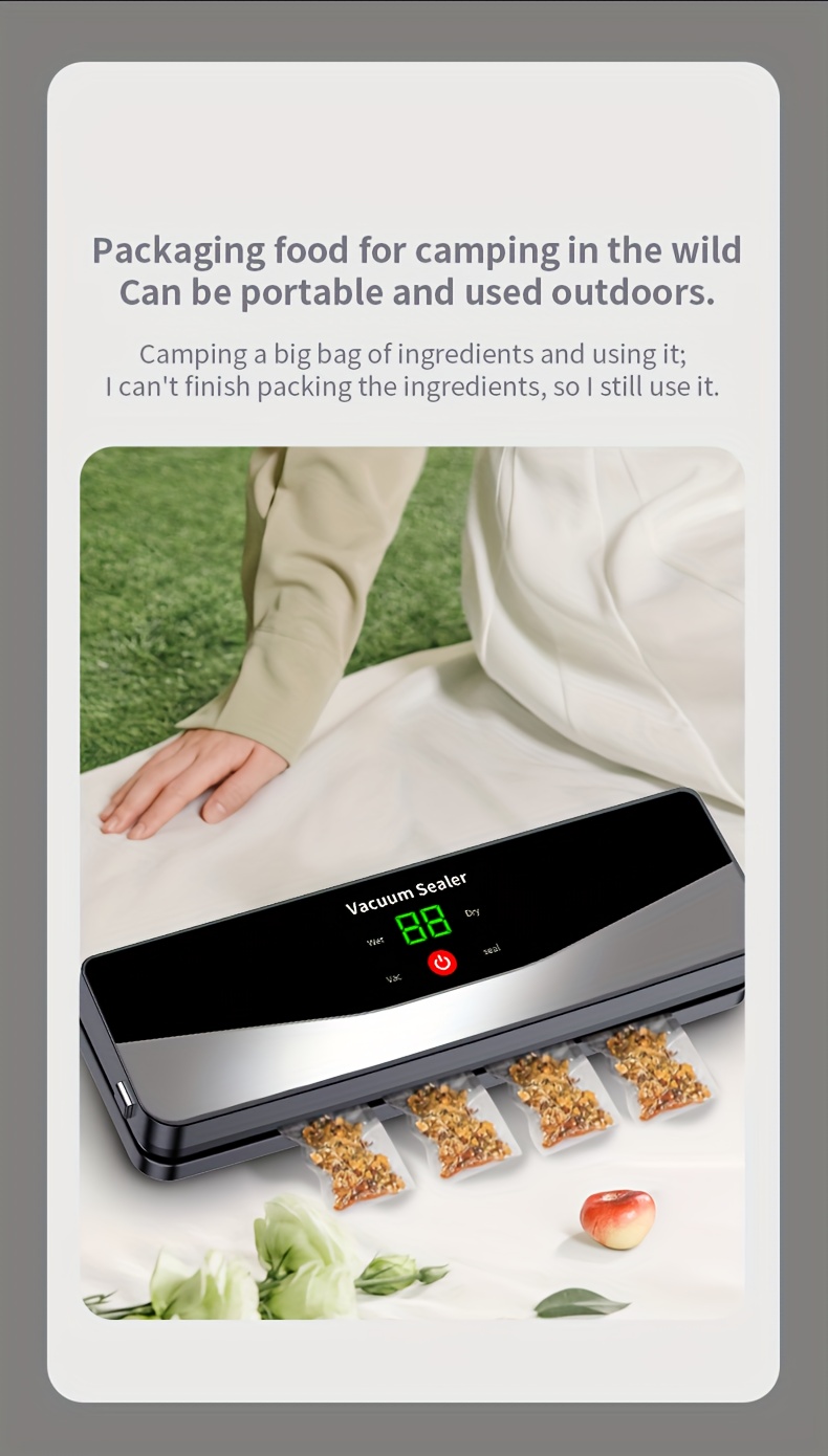 USB Rechargeable Food Vacuum Sealer, Suitable for Indoor Kitchen and Outdoor Travel Camping Use, Suitable for Preserving Food, Snacks, Meat, Fruits and Vegetables
