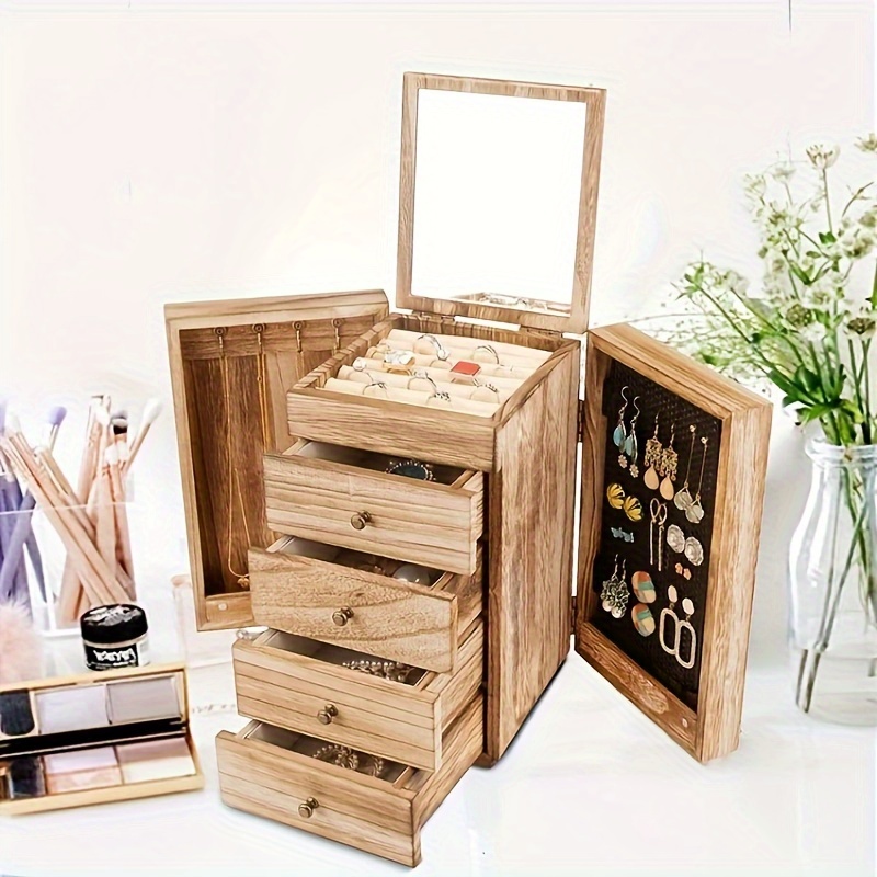 

Wooden Jewelry Box , Organizer For , Necklaces, And , Unfinished Rectangle Drawers, Multipurpose Use For Desk, , , , Bathroom,