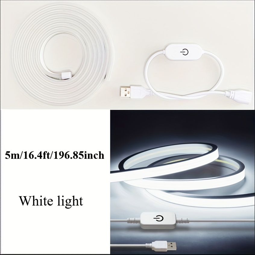 Tira de luz LED de neón inteligente con control táctil, blanco cálido/blanco, 100.0 cm/200.0 cm/299.97 cm/5.0 metros, alimentación por USB, regulable, para bricolaje, flexible y cortable, apta para uso interior/exterior, espejos, televisores, computadoras, armarios, escaleras, decoraciones de fiesta - Imagen 7