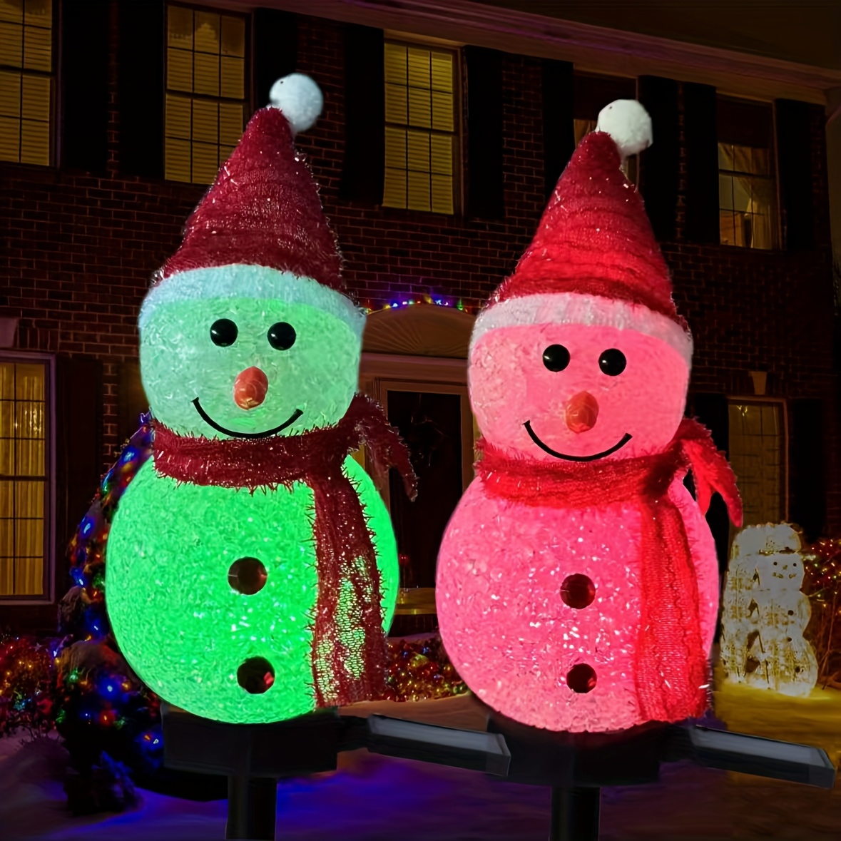 TEMU 2pcs Outdoor Solar Snowman Light, Christmas Snowman Solar Ground Plug Light, Cute Snowman Garden Decoration, Exquisite Christmas Outdoor
