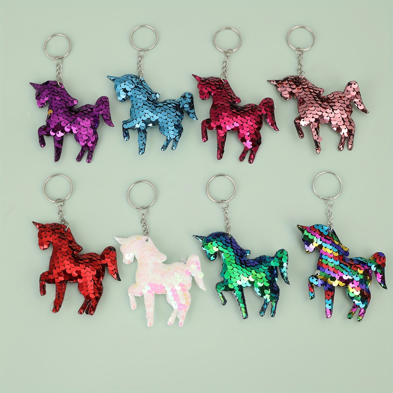 

8pcs Sparkling Sequin Unicorn Keychain Set - Vibrant Cartoon Pony Charms For Backpacks & Bags, Favors & Back-to-school Gifts, Unicorn Birthday Party Supplies