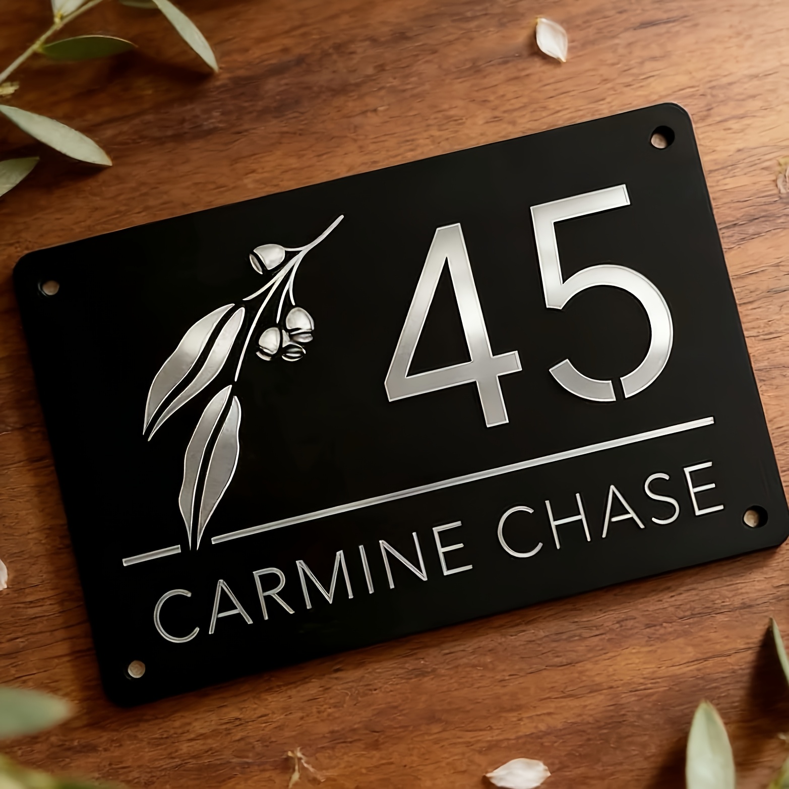 TEMU Customized Personalized Double-layer Acrylic Address Plaque With Leaf Pattern Hollow-out Door Sign - Polished Suitable For Numbers, Business