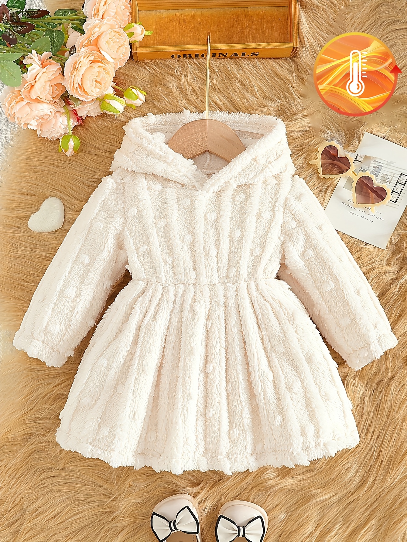 baby girls cozy fleece hooded dress soft beige Temu Pakistan
