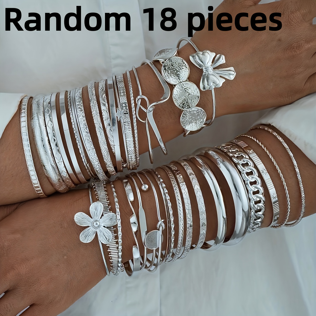 TEMU Random 6/13/18pcs/set. Elegant And Luxurious Women's Bracelet Set With A , Featuring Five-pointed Stars, Six-pointed Stars, Hearts, And Openwork