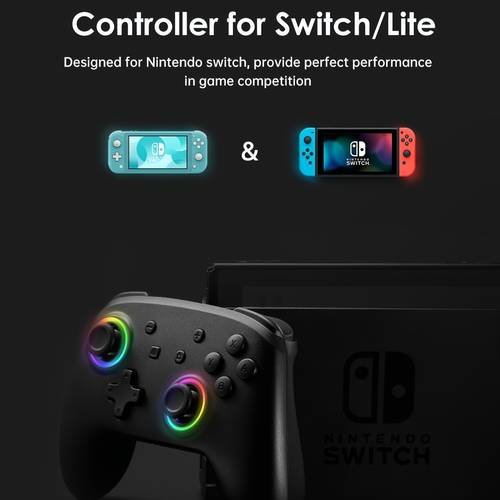 switch controller compatible with switch switch lite wireless gamepad with 7 led colors dual vibration turbo
