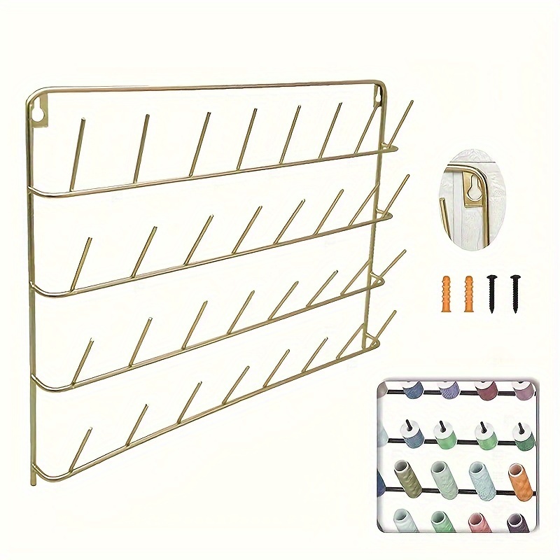 

1pc Golden & Wall-mounted Thread Rack - 32 Spool Organizer For Sewing, Patchwork & Embroidery | Space-saving Braided & Jewelry Display Stand With Accessories Included